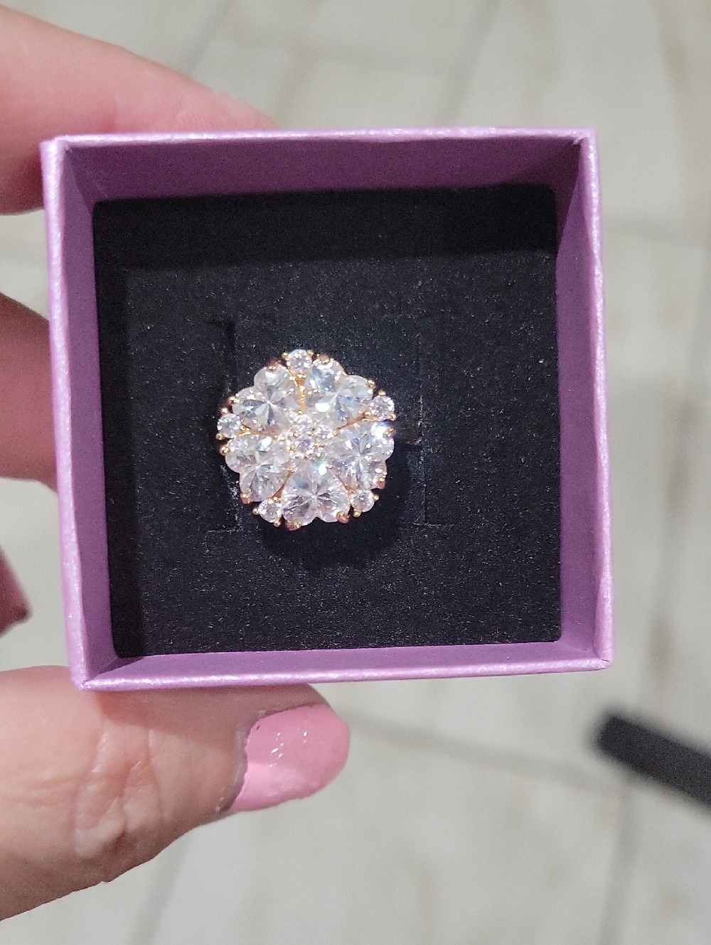 Crystal Cluster Gold-Tone Floral Ring